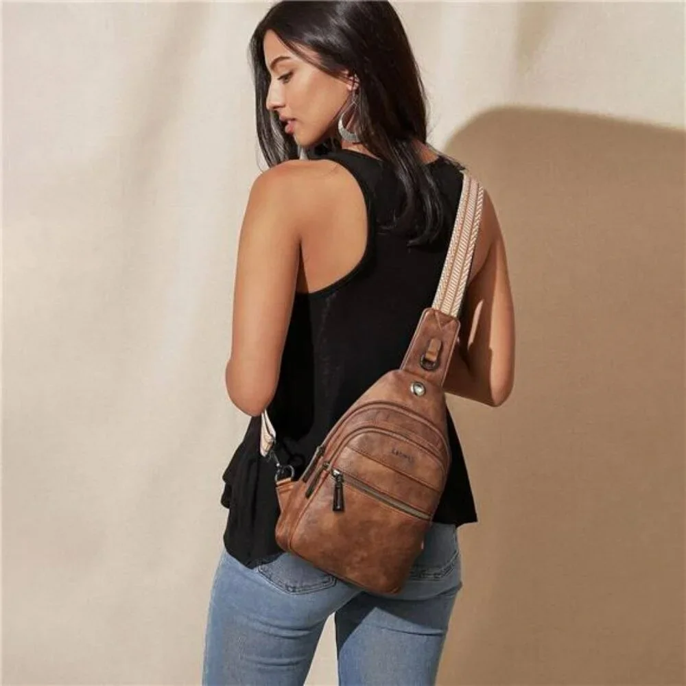 Faux Leather Sling Bag Crossbody Fanny Pack Travel Shoulder Tote Backpack